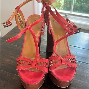 Aquatalia Red Platform Shoes with Strappy Design